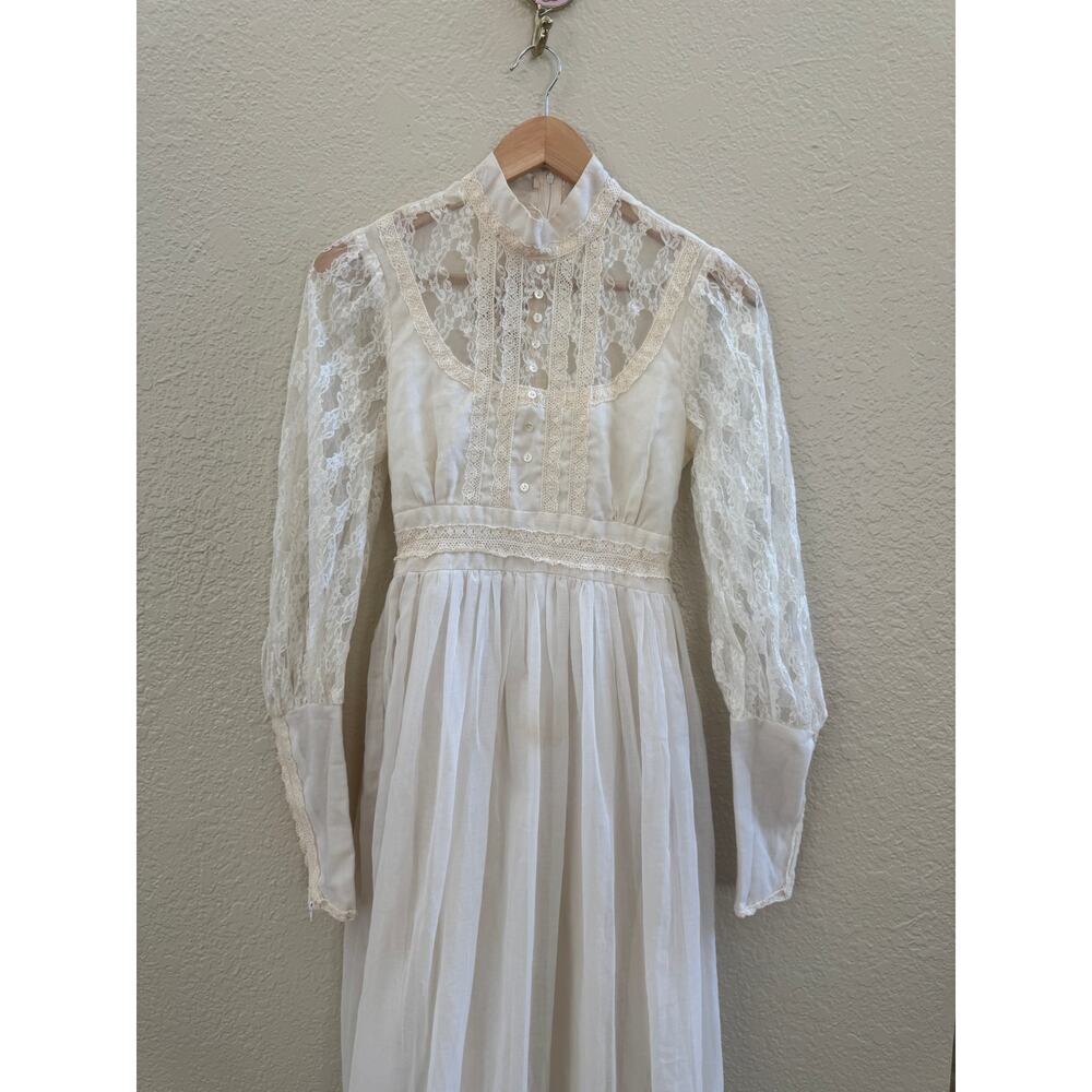 1970s Gunne Sax Victorian Lace Wedding Dress | White Prairie Maxi Dress - Picture 11 of 12